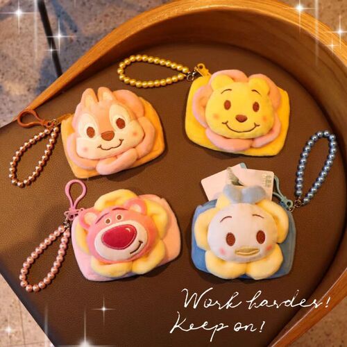 New cute pearl chain candy color coin purse ID card bag school bag pendant flower animal head student wallet