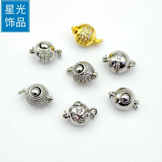 镶钻珍珠项链扣圆球插棒扣铜镀金球形扣头手链扣 DIY配件饰品扣