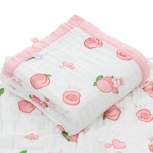 A type of cute cartoon-style pure cotton six-layer gauze baby bath towel with edge stitching, suitable for both boys and girls, baby bath towels for newborns, baby swaddling blankets