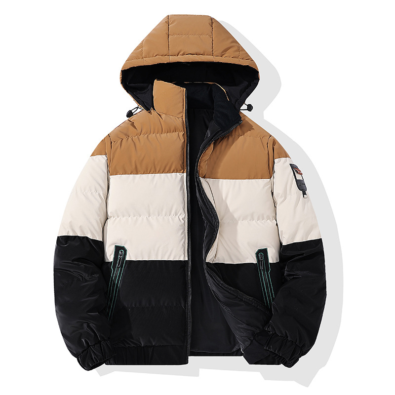 Men's Clothing Boys' Winter Thickened Hooded Baseball Jacket, Teenage Youth Coats With Fleece Lining, Zipper Closure, Short Waist Design (Khaki/Red)_voghion.com