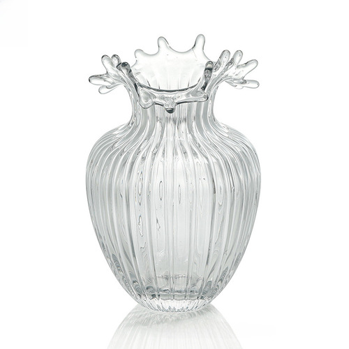 Modern Minimalist Wave Mouth Transparent Glass Vase for Living Room Bedroom Dining Table Flower Arrangement Water Planting Home Decor Ornament