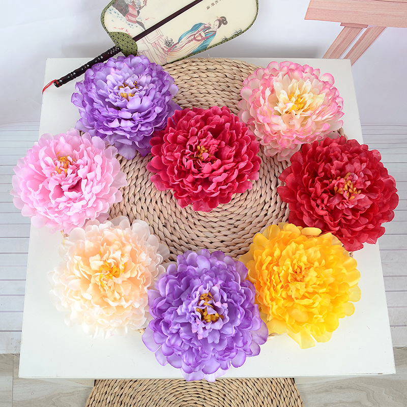 仿真花大牡丹花頭手拿表演舞蹈花假花絹花皮筋1號荷蘭牡丹皮筋款