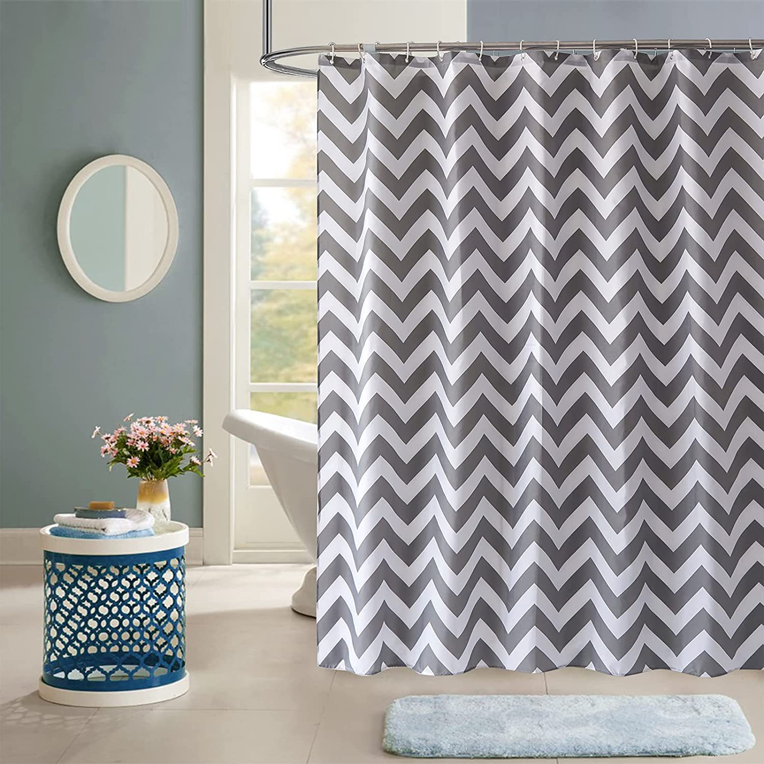 Classic Grey Wave Polyester Shower Curtain Waterproof Thickened Bath Decorative Curtain Punch-Free Gift Shower Curtain Ring Factory Batch