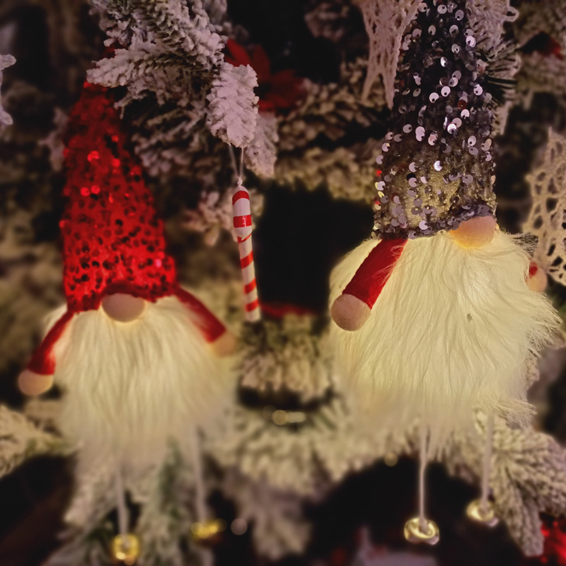 Decoraciones navideñas campana pierna colgante con luces Rudolf muñeca bosque hombre lentejuelas luminosas sin rostro