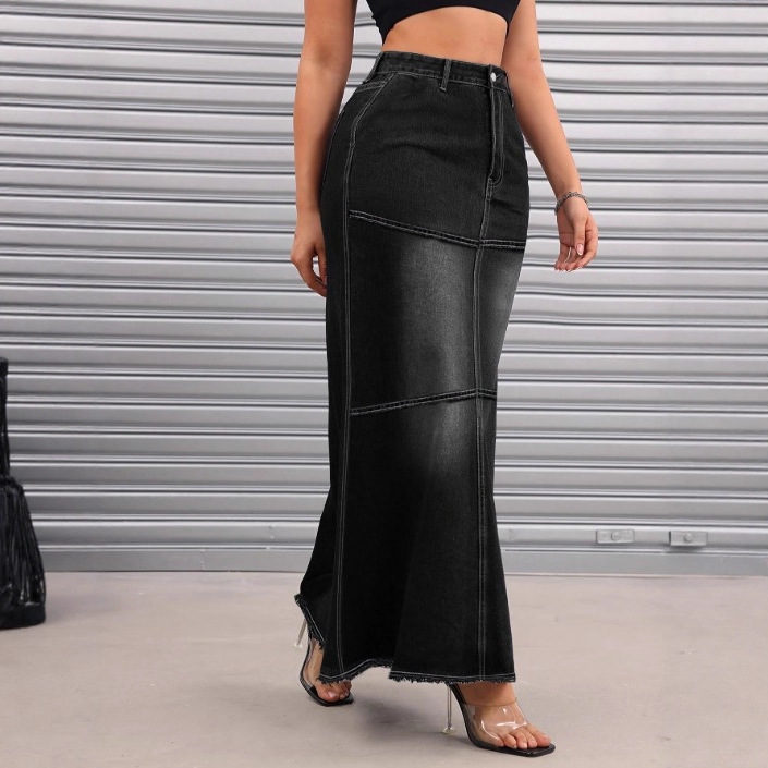 Fr870477 Hot Girl Fishtail Denim Skirt Women's Mid-Length High Waist Slimming Covering the Crotch Pear-Shaped Body Half-Length Skirt