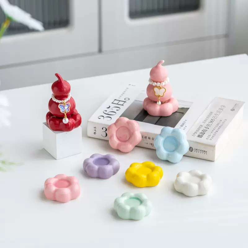转转乐花朵陶瓷实心底座可爱工艺品陶瓷小配件瓷器葫芦摆件小配件
