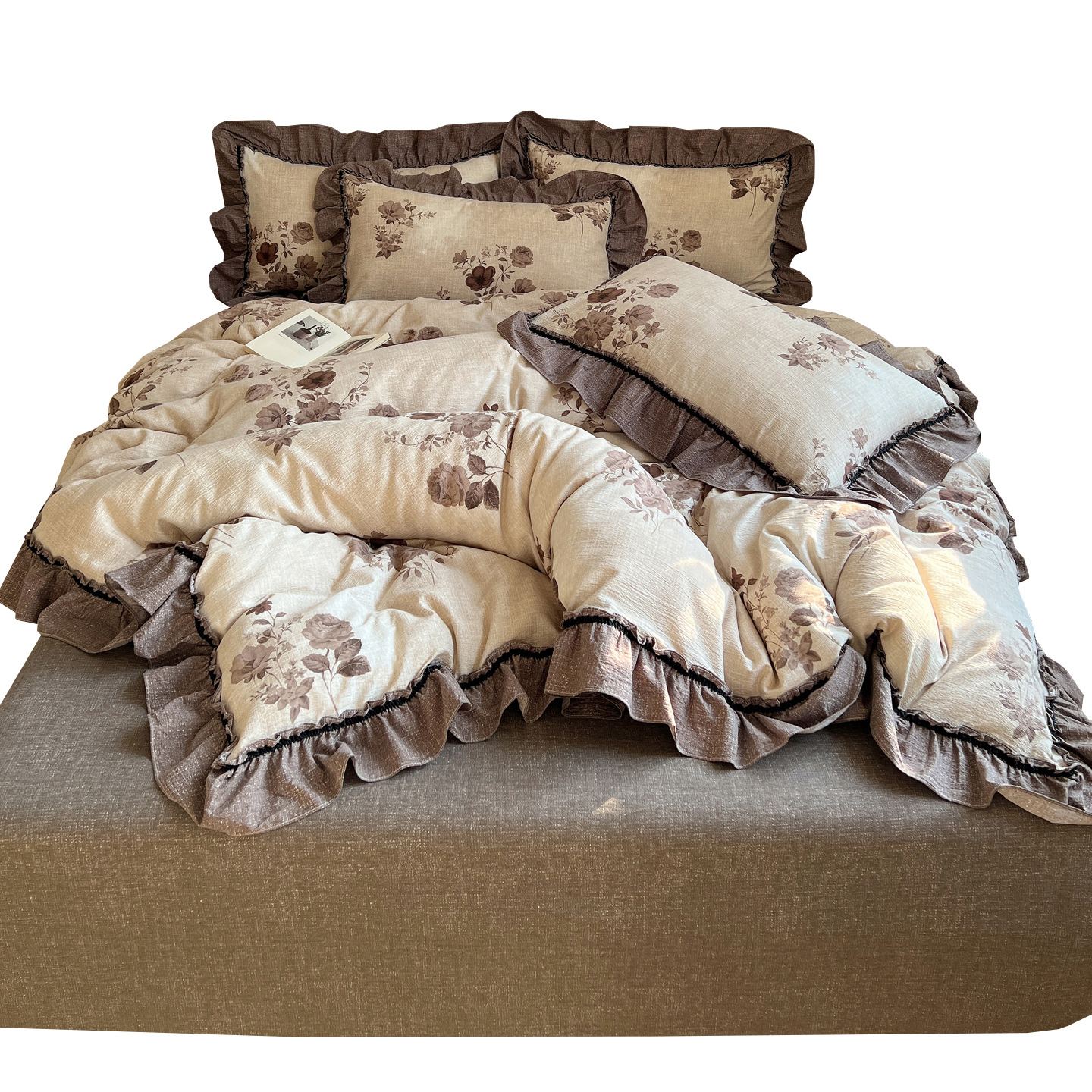 Nordico Francese Vintage Boho Stile francese Vintage Cotone Lavato Set di biancheria da letto a quattro pezzi in cotone e lino Copripiumino, set di lenzuola a tre pezzi, stropicciato_voghion.com