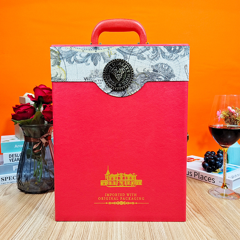 通用双支装红酒皮盒手提红酒礼盒空盒两瓶装葡萄酒包装盒厂家直供