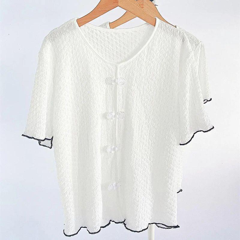 Summer Short-Sleeved Casual Lace Shirt for Plus-Size Moms, Elegant and Slimming, Stretchy and Loose-Fitting Top