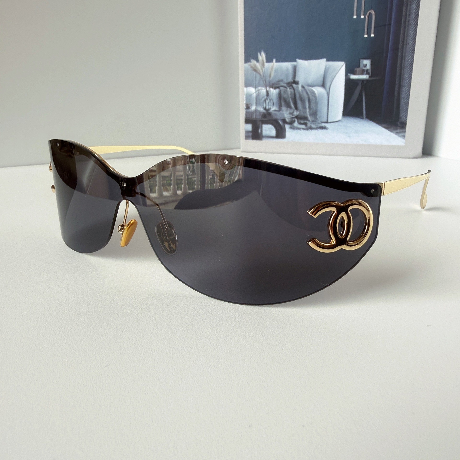 Xiangjia's new Wang Yibo style headband sunglasses, aviator retro one-piece curved lens sun protection sunglasses