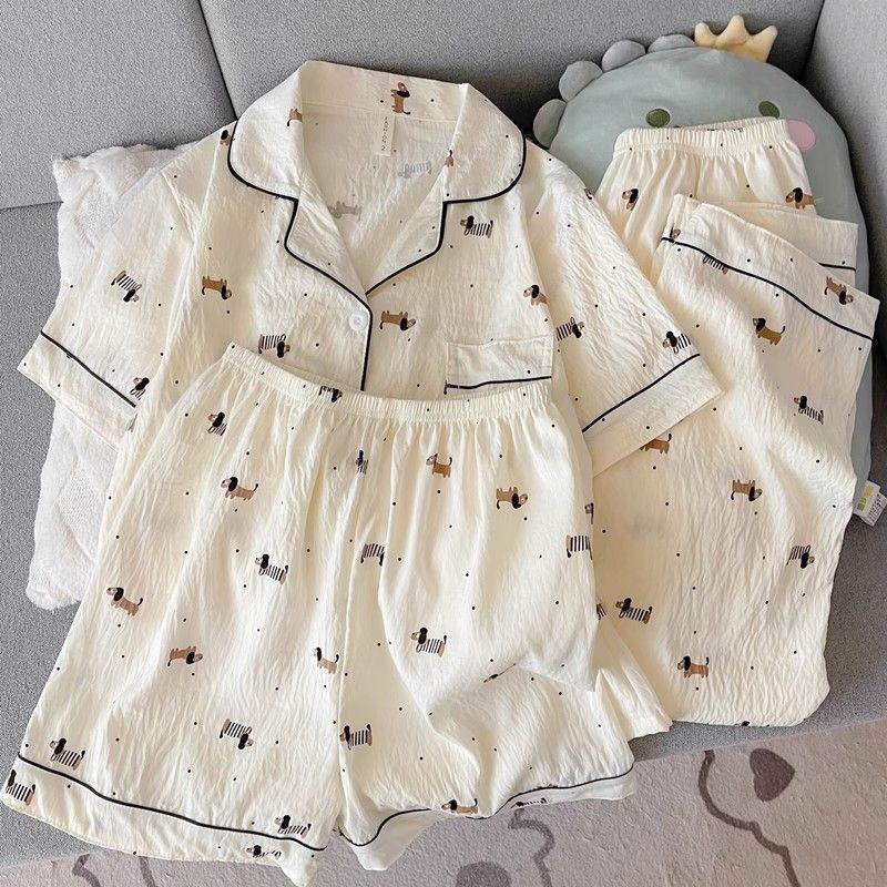 120G nubes de algodón pijama de manga corta tres piezas set ropa para el hogar sudeste asiático TK pedidos de comercio exterior transfronterizo entidad mayorista