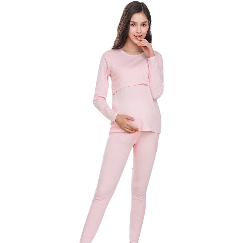 Pure Cotton pregnant women's autumn clothes long pants suit breastfeeding confinement clothes postpartum pajamas Spring and Autumn plus size thermal underwear