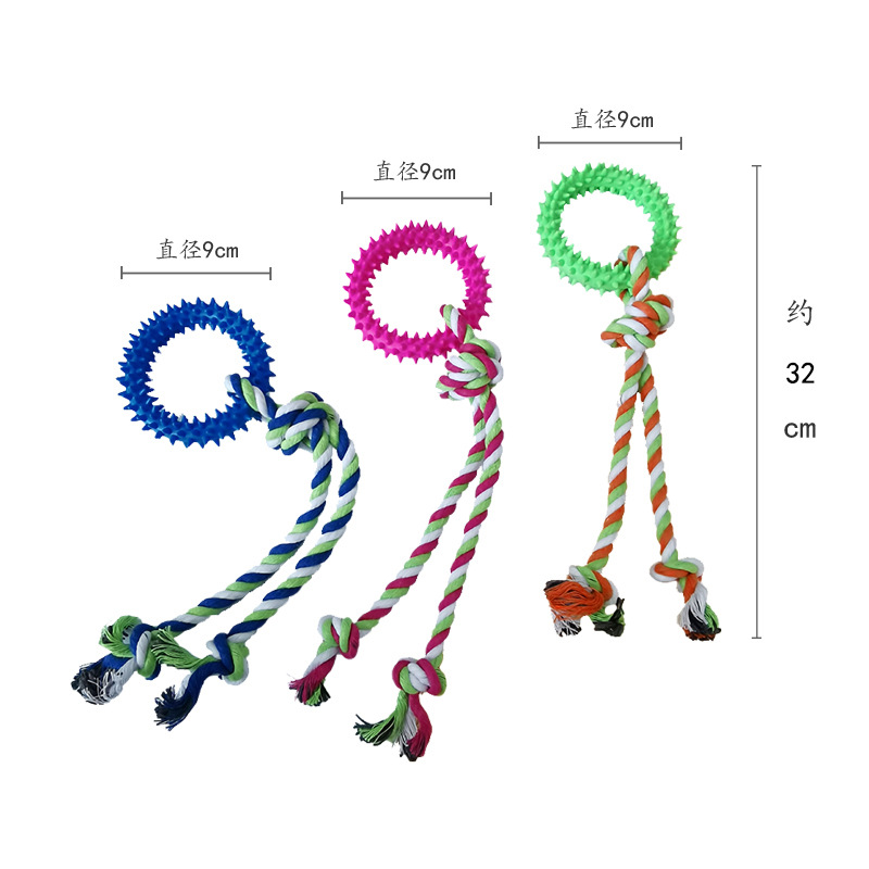 Nueva mascota perro juguete mordedura-resistente al desgaste cuerda de algodón espina anillo Diente de juguete limpieza molar fábrica de formación al por mayor