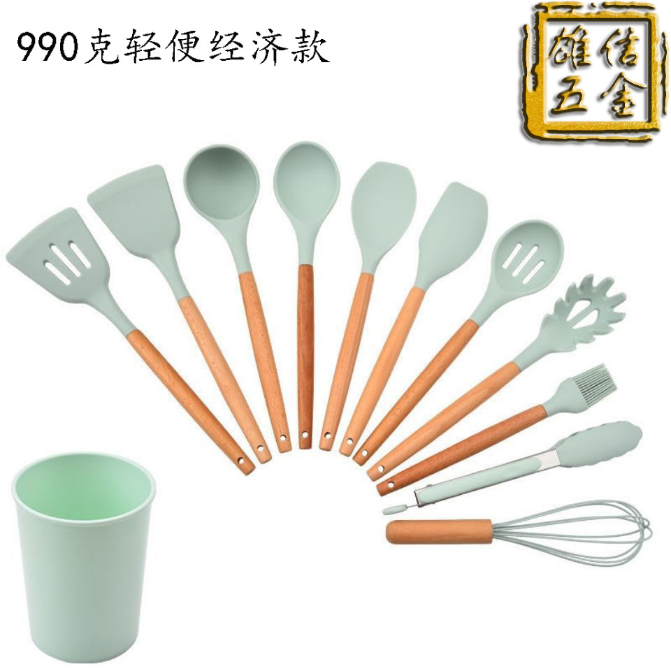 木柄硅胶厨具套装锅铲汤勺家用厨房漏勺不粘锅耐高温硅胶铲子辅食
