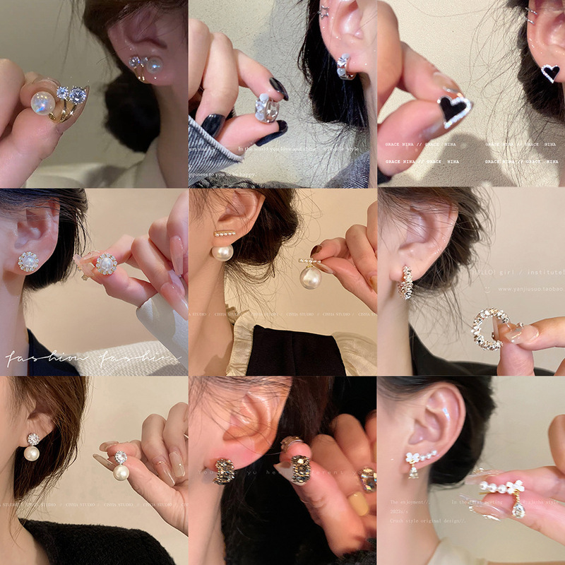 S925 Silver Needle Pearl Bow Micro-inlaid Earrings Women's Fashion Niche Temperament High-end Sense Explosions Earrings Ear Accessories