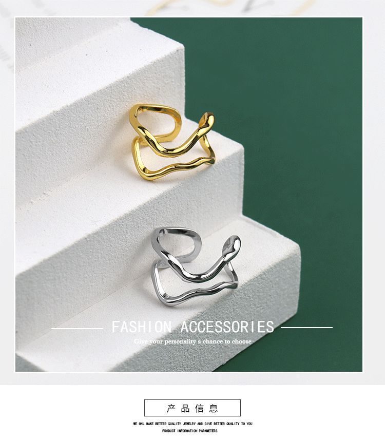 New simple geometric open doublelayer irregular index finger ringpicture11