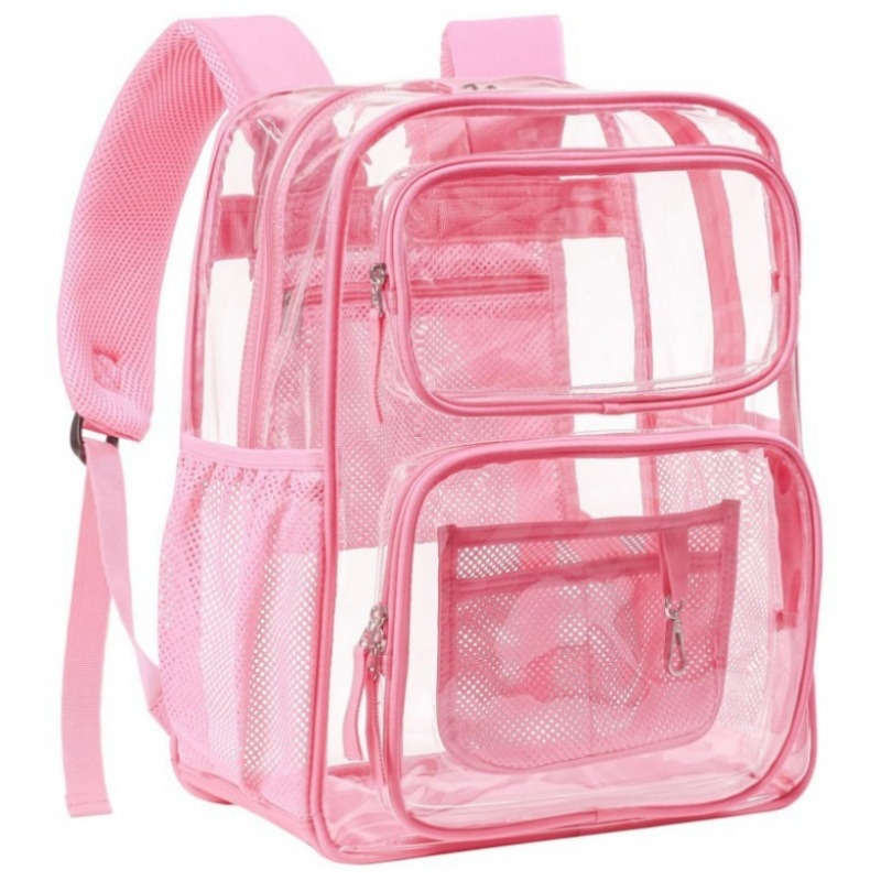 Amazon venta en caliente bolsa de almacenamiento transparente gran capacidad mochila de PVC impermeable mochila unidireccional mochila escolar
