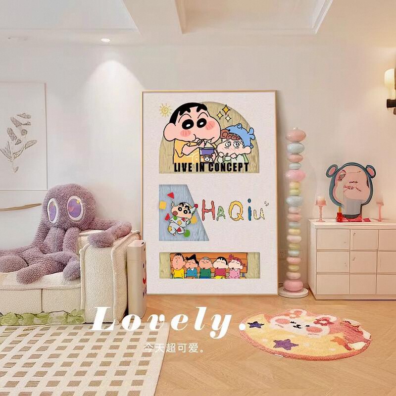 蜡笔小新客厅装饰画卡通动漫落地沙发背景墙挂画现代简约玄关壁画