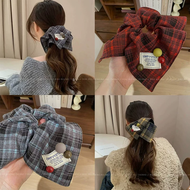 Red scarf, cloth, big elastic ponytail, Korean style, high-quality style, bright catchy style