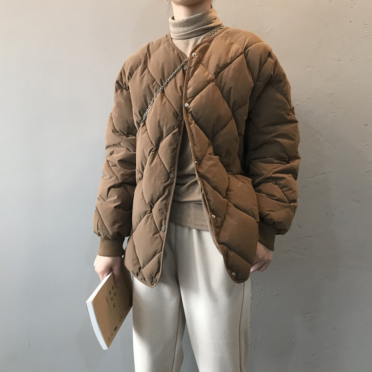 Women's Clothing Diamond plaid cotton coat _voghion.com