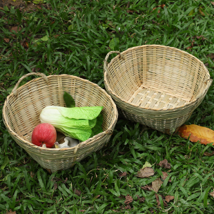 Bamboo Woven Double-Handle Basket Egg Basket Vegetable Basket Large Capacity Fruit Basket Draining Basket Bamboo Basket Bamboo Products Bamboo Basket