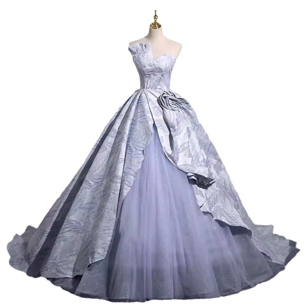 Vestido de noche azul, vestido, lujo ligero de alta gama, fiesta de cumpleaños, regalo de satén de alta gama, prueba de arte vocal de talla grande