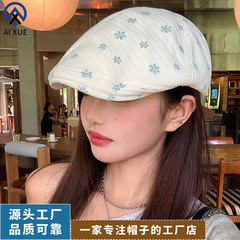 新款雪花报童帽子女款拼色雪花田园仙女风鸭舌帽小众百搭贝雷帽