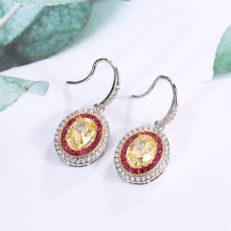 2024 nueva joyería Zhuang Shengsheng, diamante de alto carbono, flor de hielo, diamante amarillo cortado, temperamento, traje retro 8*10-6-* 8