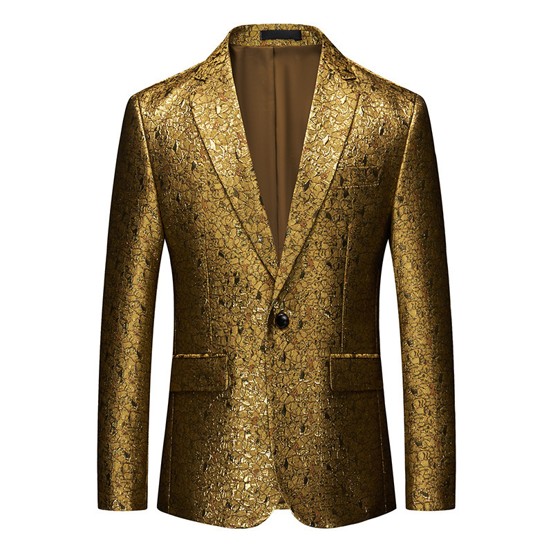 Foreign Trade Golden Suit Men's Business Casual Single-Piece Small Suit Foreign Trade Cross-Border Large-Size Dance Party Performance Party Suit