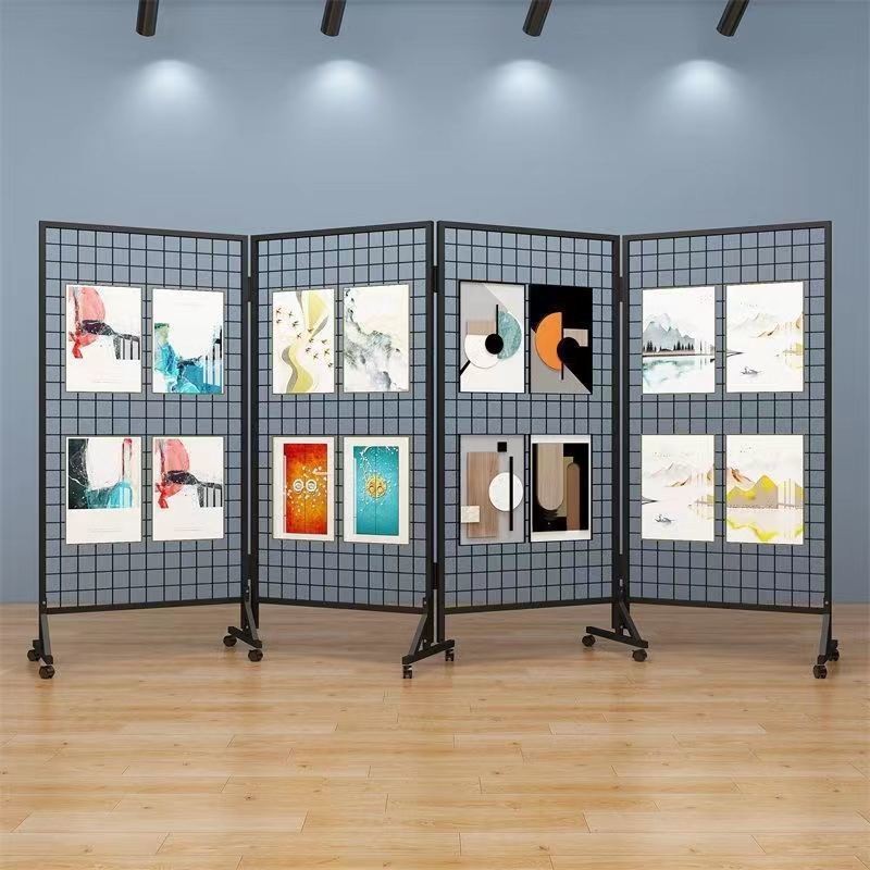 Movable Foldableing Mesh Display Stand School Calligraphy Art Painting Exhibition Display Stand Kindergarten Work Display Stand