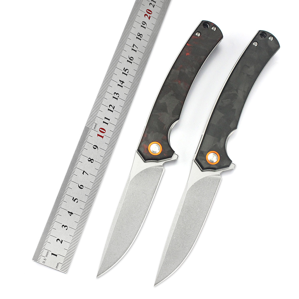 阳江厂家新款D2折刀碳纤手柄便携野营折叠刀户外防身刀具现货批发