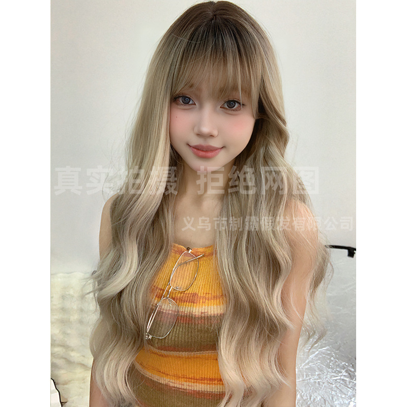 New style long hair wig for women, Siamese cat big waves, Lolita fashion curly hair, full head cover with simulated scalp New style long hair wig for women, Siamese cat big waves, Lolita fashion curly hair, full head cover with simulated scalp