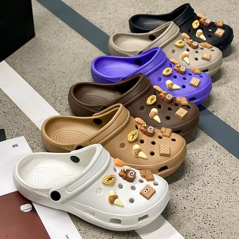 2025 новый стиль женские летние закрытые сандалии с мультяшным принтом, полусабо, модная обувь для пляжа и отдыха на открытом воздухе