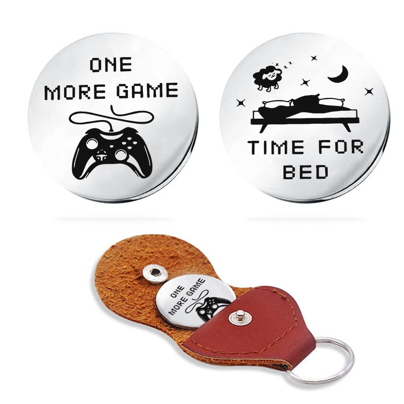 Nuevo divertido destino flip moneda regalo acero inoxidable juego de doble cara/tiempo de dormir llavero decisión