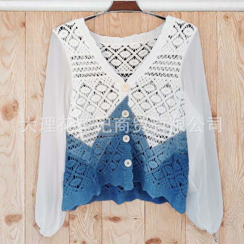 Yunnan Dali handmade tie-dyed shirt Women's sun protection clothing casual comfortable knitted cardigan three-dimensional cut slimming top