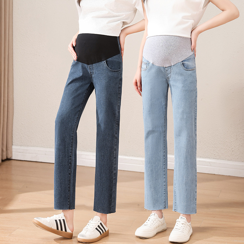 Tmall Quality ~ In-Stock Stretch Maternity Jeans Spring and Autumn Straight-Leg Cigarette Pants Autumn Cropped [1 Piece Drop Shipping]