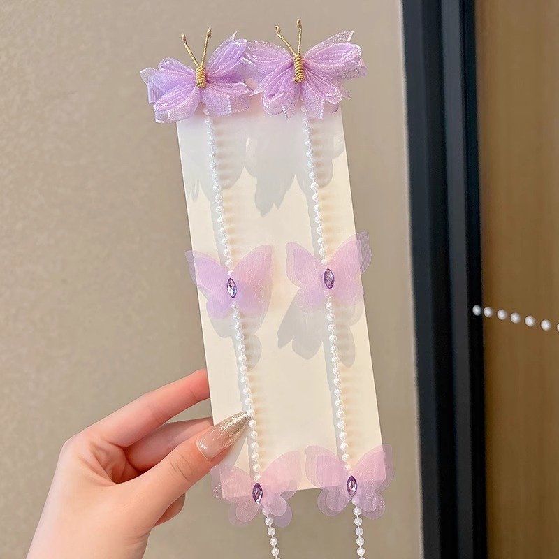 Niños rosa mariposa perla pinzas de cabello super inmortal joyería de cabello de niña corriente pública Sue trenzada cadena de cabello de niñas pinzas de cabello toque