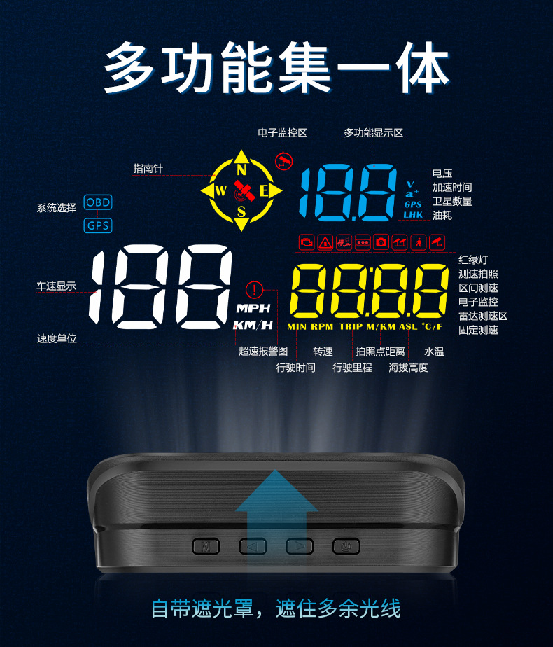 Car Head-Up Display Car Obd Universal Hud Driving Computer Speedometer Non-Destructive Modified Smart Display