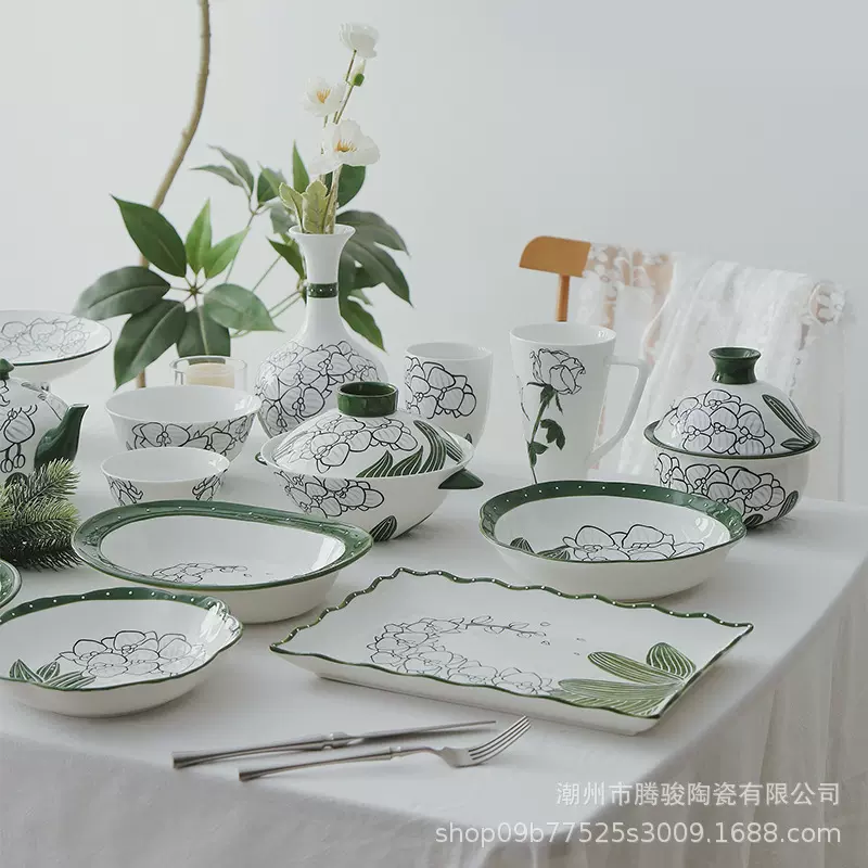 陶瓷碗盘套装家用釉下彩2024新款米饭碗耐高温高颜值乔迁餐具套装