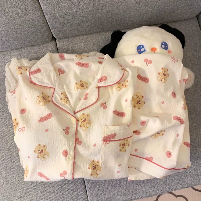 Осенняя милая пижама Hello Kitty, фуксиевая кардиган-стиль, различные принты, размеры M–XXL