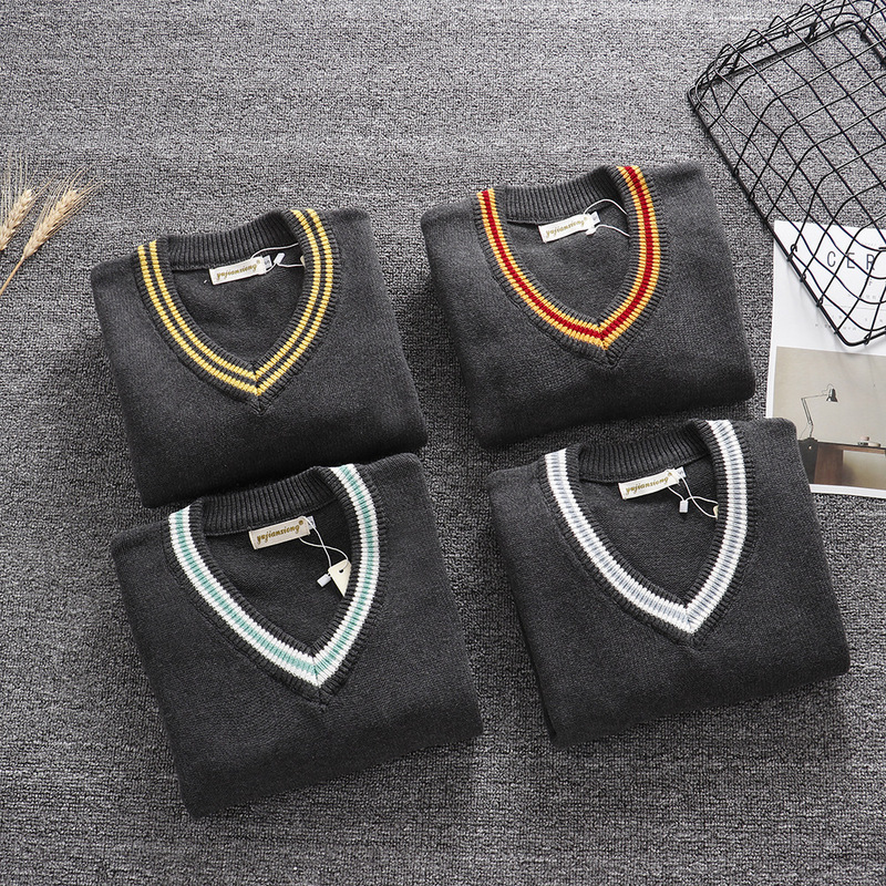 V-Neck Sweater Cos Daily Unisex Ready-Made Long-Sleeved Pullover Four Colors