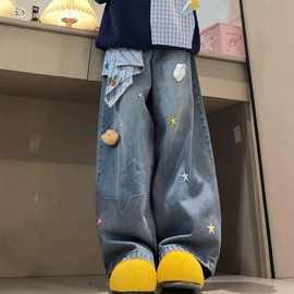 中大童一体绒加厚牛仔直筒裤2025冬季新儿童中学生洋气保暖牛仔裤