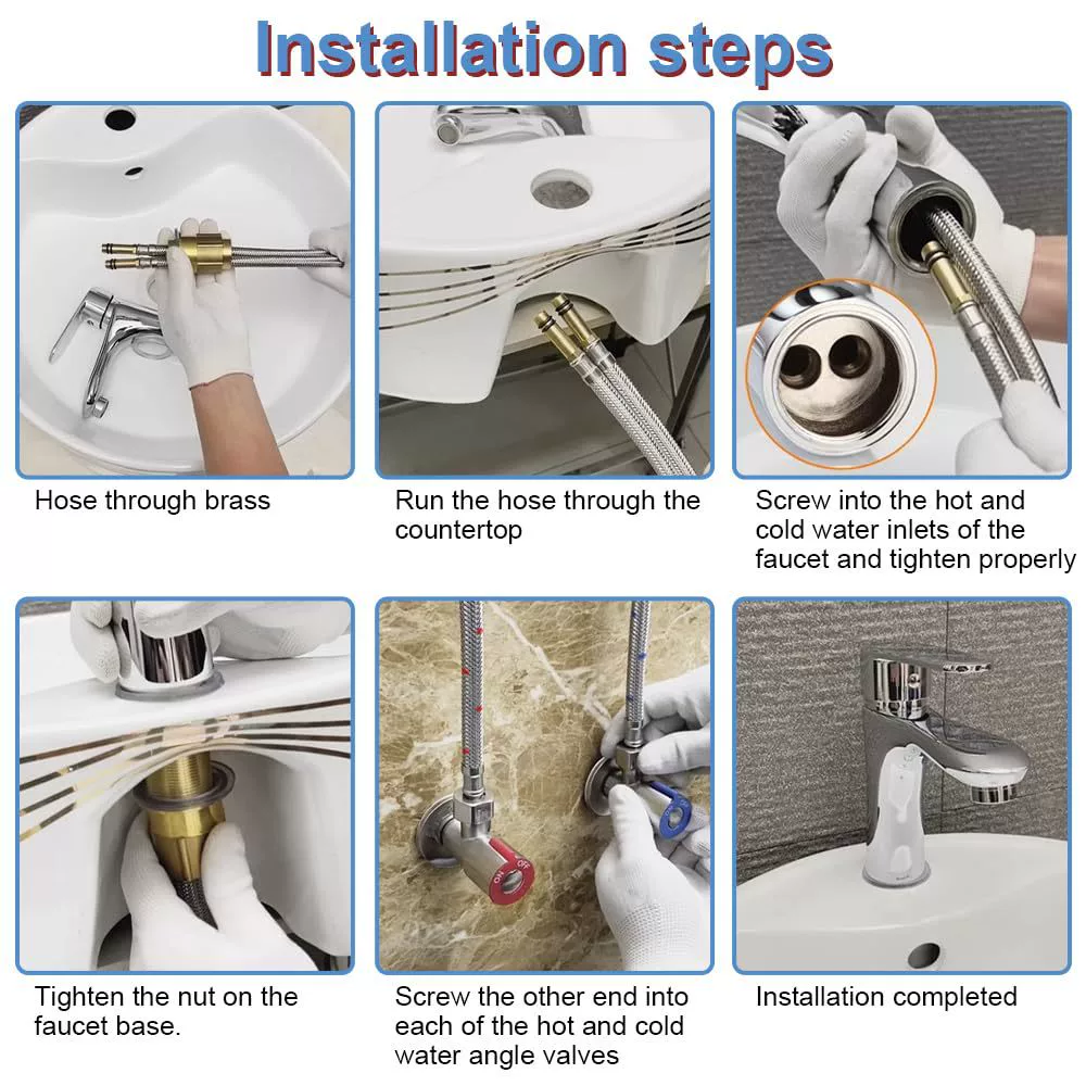 304 stainless steel woven single -headed hot and cold water pipe kitchen pumping vegetable basin hot and cold faucet 4 points into water hose