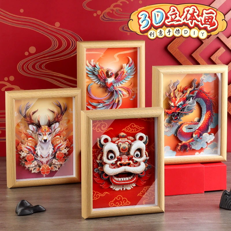 Взрывная национальная волна детских наклеек ручной работы 3D пробуждающий лев деревянная фоторамка креативная DIY игрушка декоративная роспись