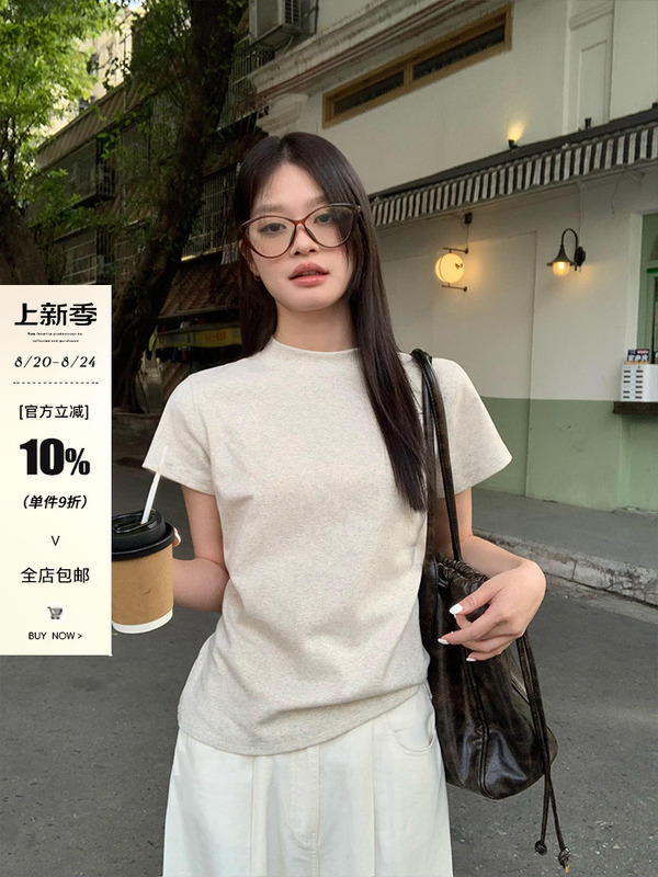 宋正恩正肩短袖t恤女2025新款夏季纯棉宽松白色内搭半袖体恤上衣|undefined