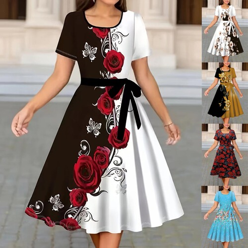 New European and American-style chic commuter floral-print dress for women