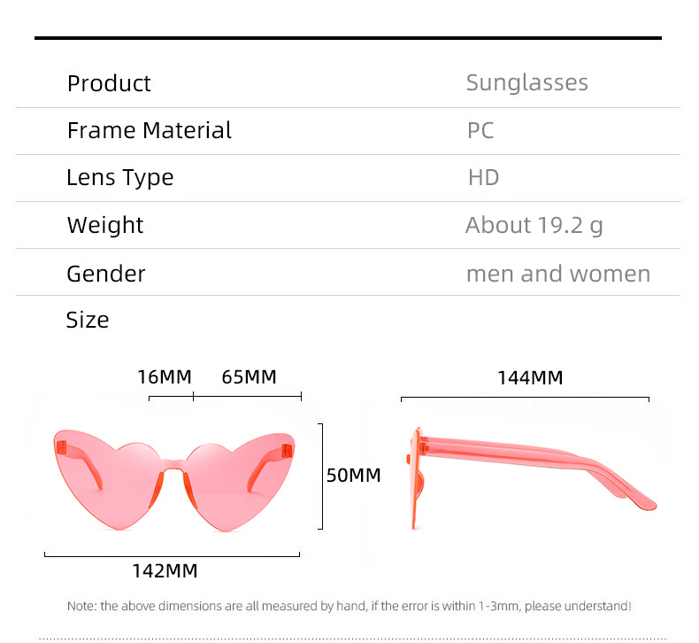 Mode Herzform Pc Speziell Geformter Spiegel Rahmenlos Sonnenbrille Der Frauen display picture 2