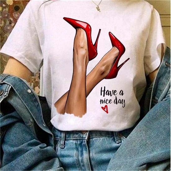 lipstick print round neck beauty short sleeve casual t-shirt NSATE60907