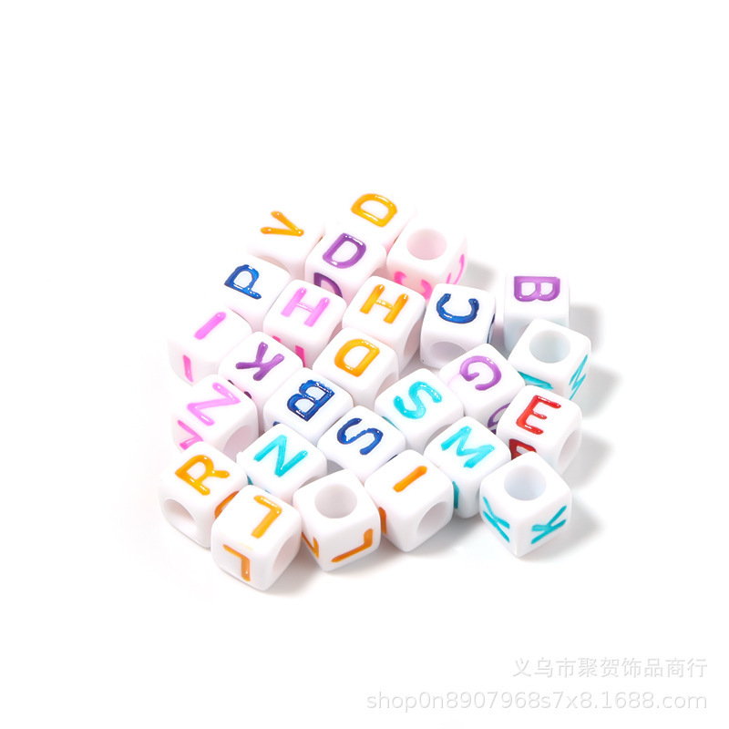 亞克力滴油26個夜光英文字母珠扁圓正方形diy串珠數字珠廠家批發