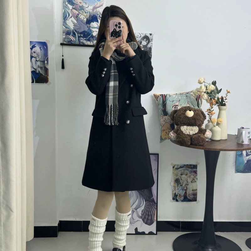 Оригинальный сплошной цвет высокого уровня Хепберн ветер шерстяное пальто